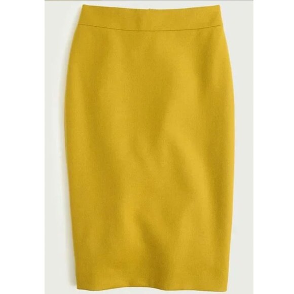 Vintage Y2K J. Crew Double Serge Wool No. 2 Pencil Skirt in Tangy Olive Yellow 6 - Picture 1 of 6